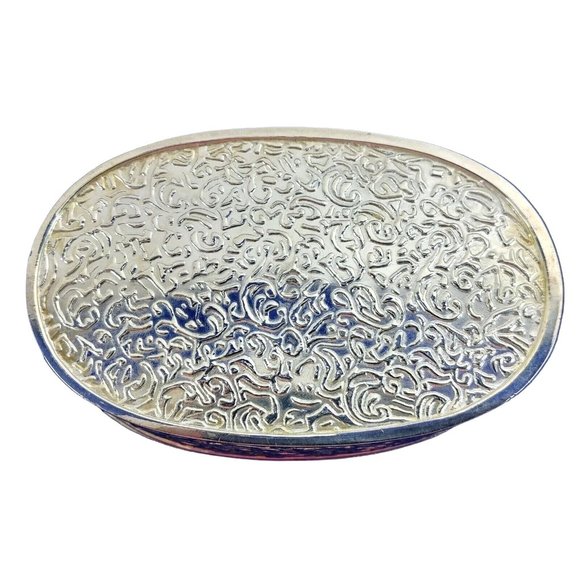 Trinket Vanity Jewelry Earring Box Embossed Metal Scroll Design Velvet Lined - Picture 10 of 12